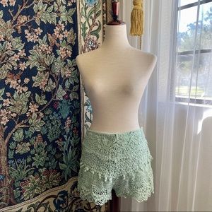 Mint Green Pastel Kimchi Blue Crochet Shorts, High Waisted